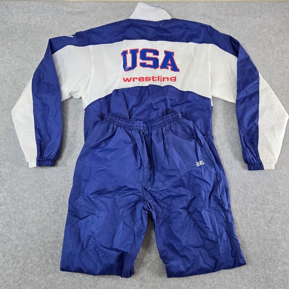 VTG ASICS Tiger USA Wrestling Windbreaker Tracksuit Mens‎ Medium Blue White 90s